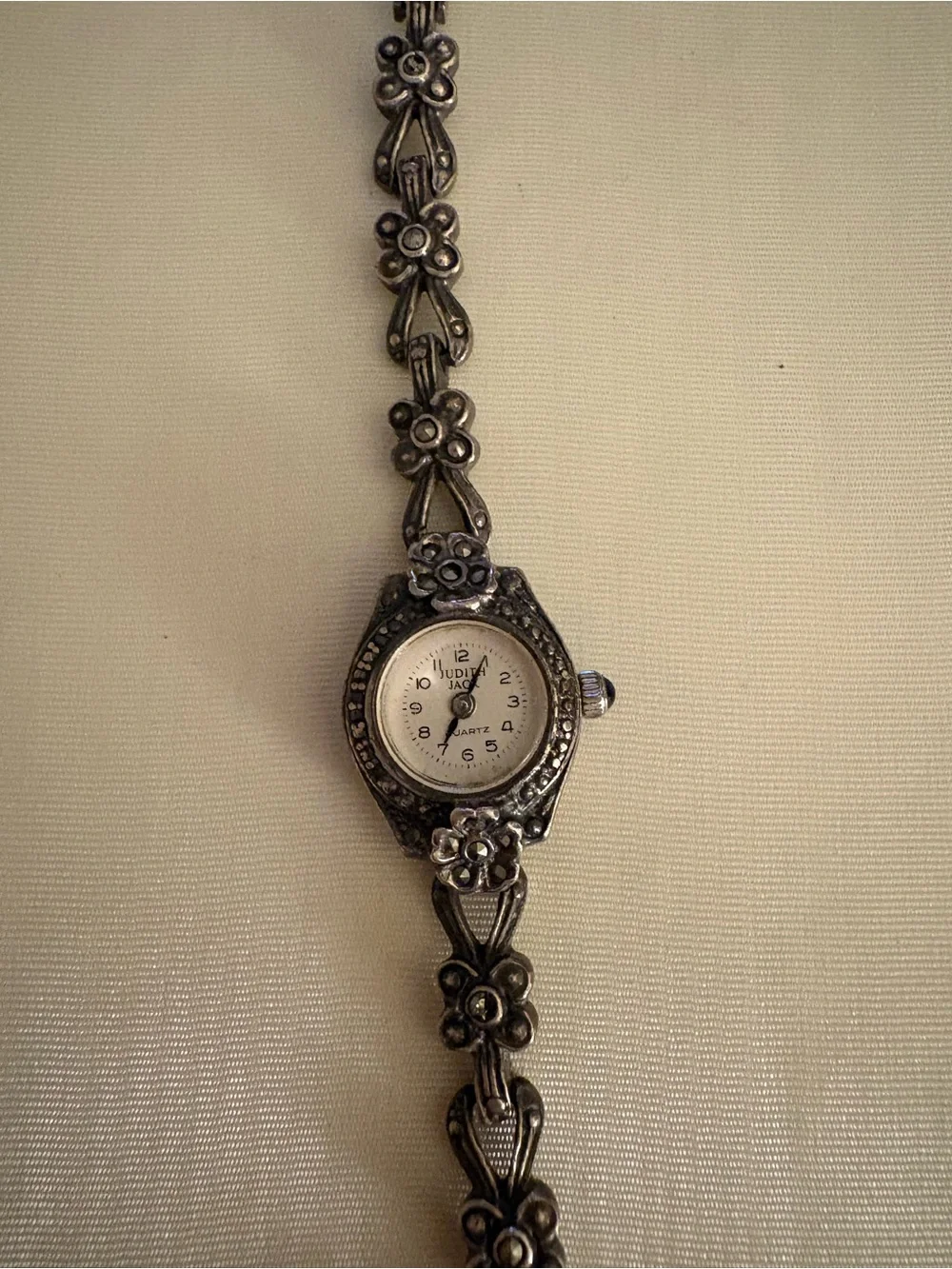 Judith Jack Sterling Silver Floral Link Bracelet Watch Vintage
